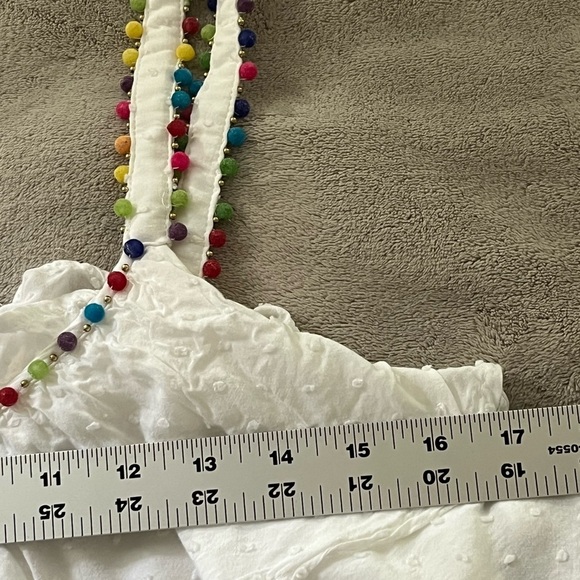 Honey Belle Swiss Dot Flounce Ruffle Pom Pom Trim Mini Dress Size M Flirty Girly - Picture 10 of 11